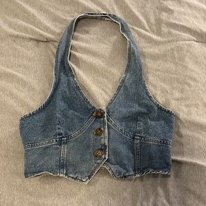Forever 21 Blue Denim Buttoned Vest